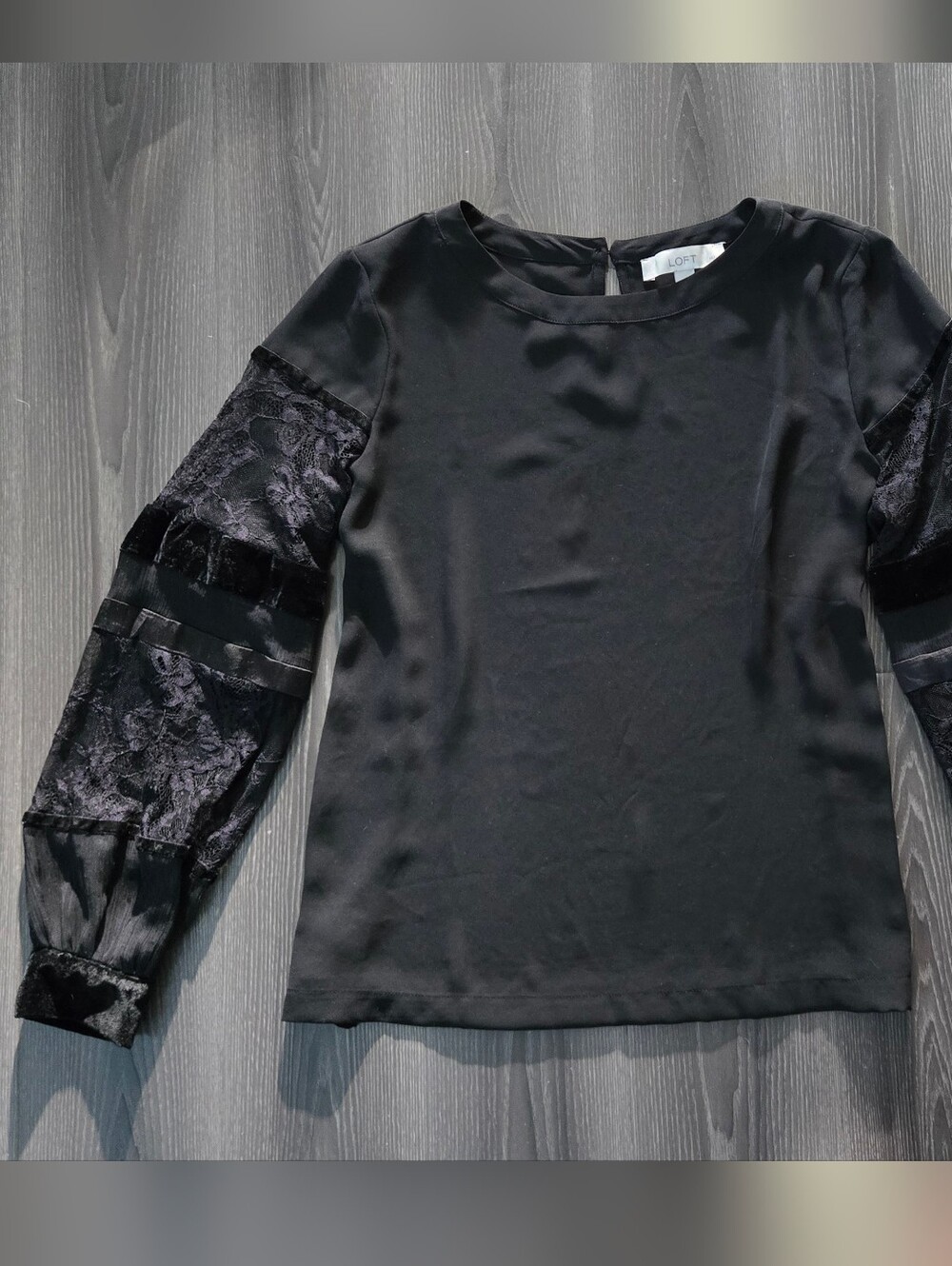 LOFT Black Long-Sleeve Velvet Panel Top